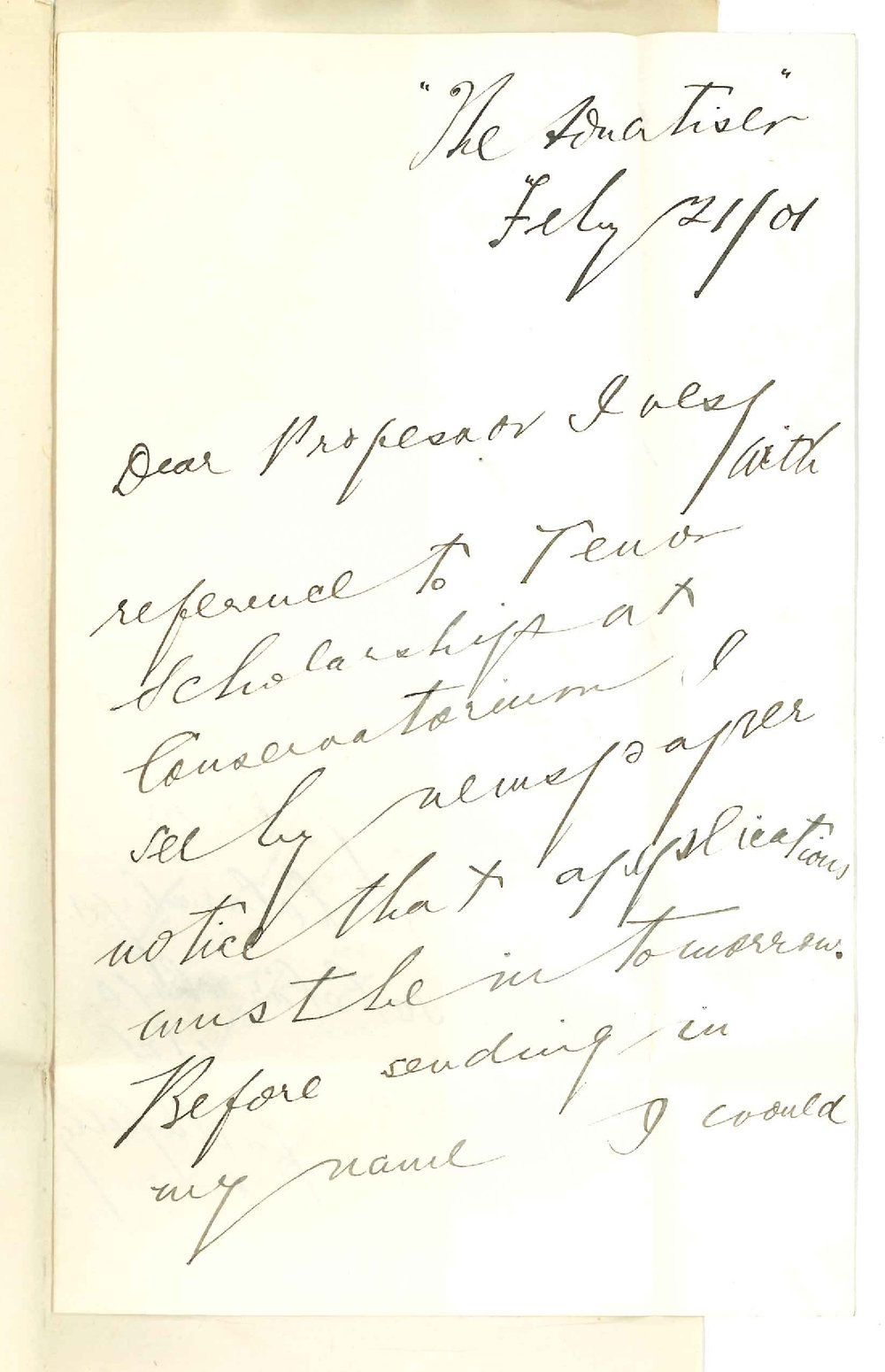 J Chamberlian - To Professor Joshua Ives - Concerning Tenor Scholarship