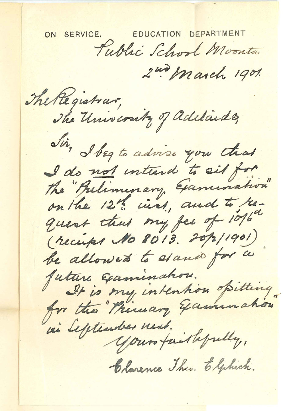 Clarence Theodore Elphick - Moonta - Withdrawing from Preliminary Examination
