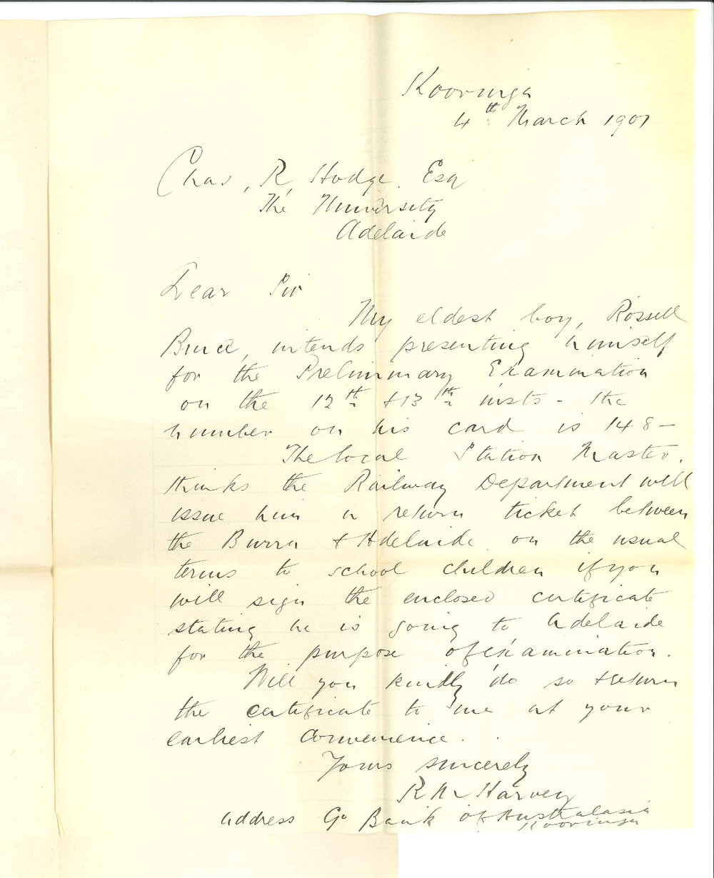 R N Harvey - Kooringa - Requesting Registrars signature to railway certificate