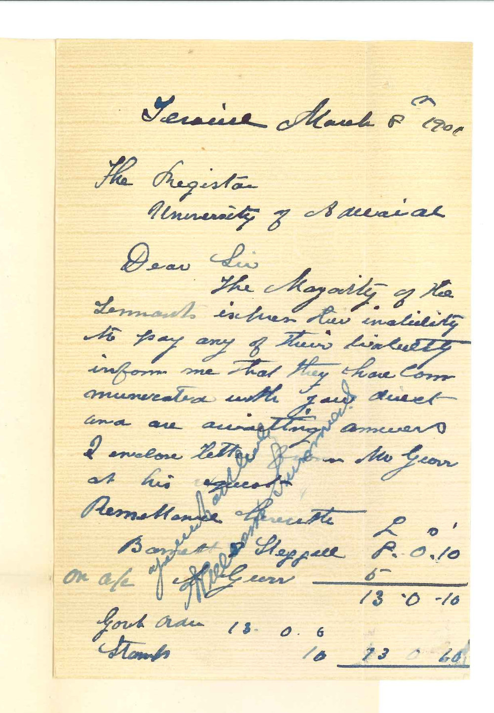 William Summers - Terowie - Forwarding rents of Terowie tenants