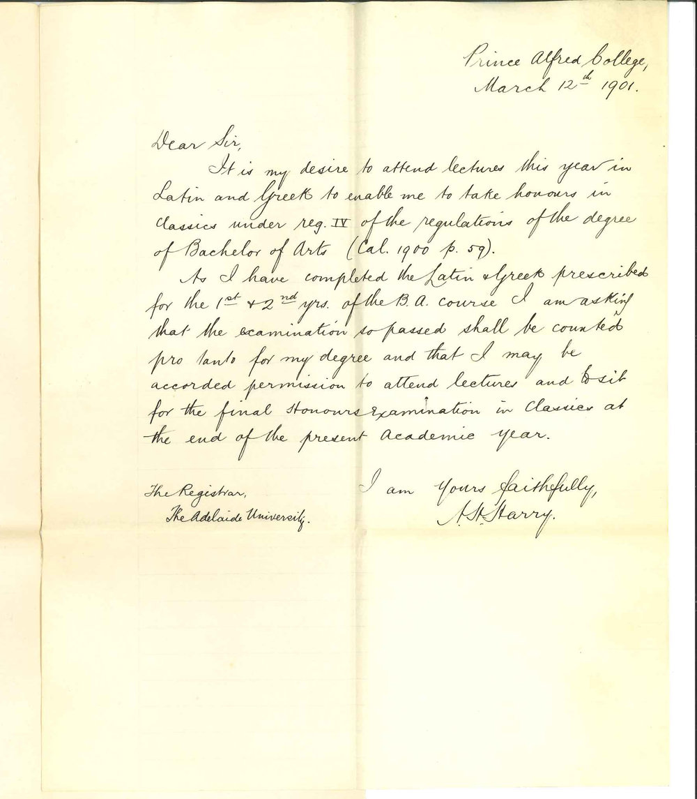 A H Harry - Kent Town - Concerning BA Course