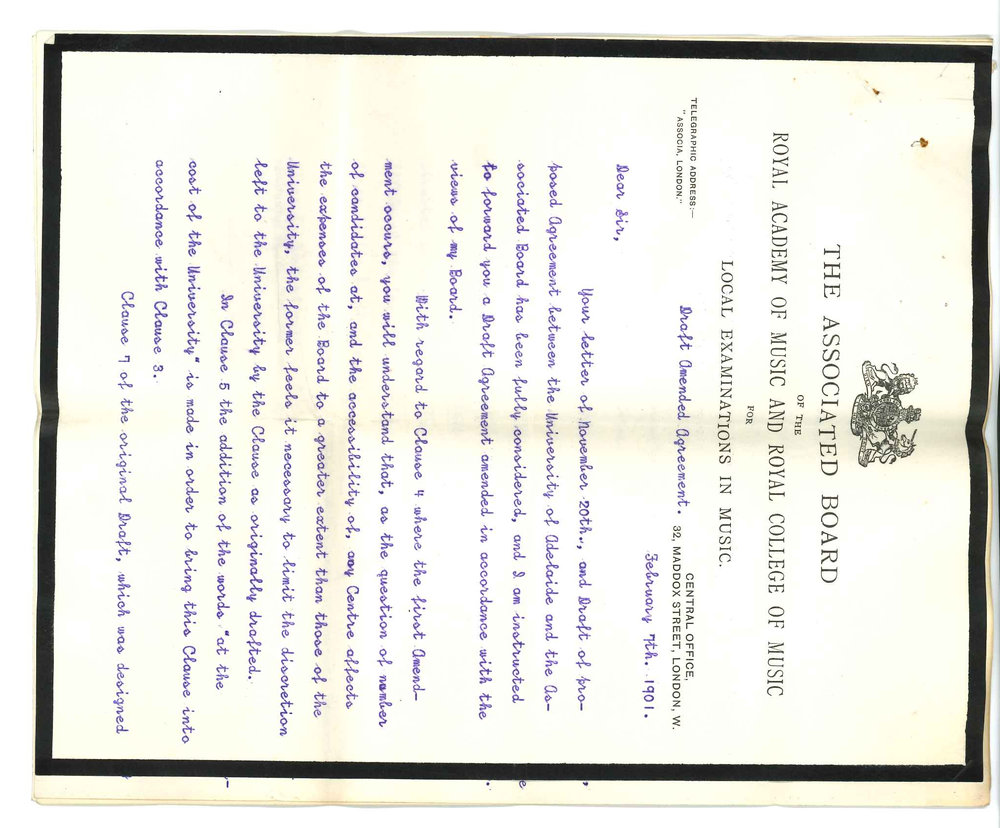 James Muir - Secretary Associated Board London - Concerning agreement re music Examinations