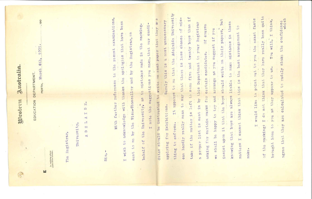 Cyril Jackson - Inspector General of Schools Perth - Concerning mistakes in lists of Junior and Senior Public Examinations