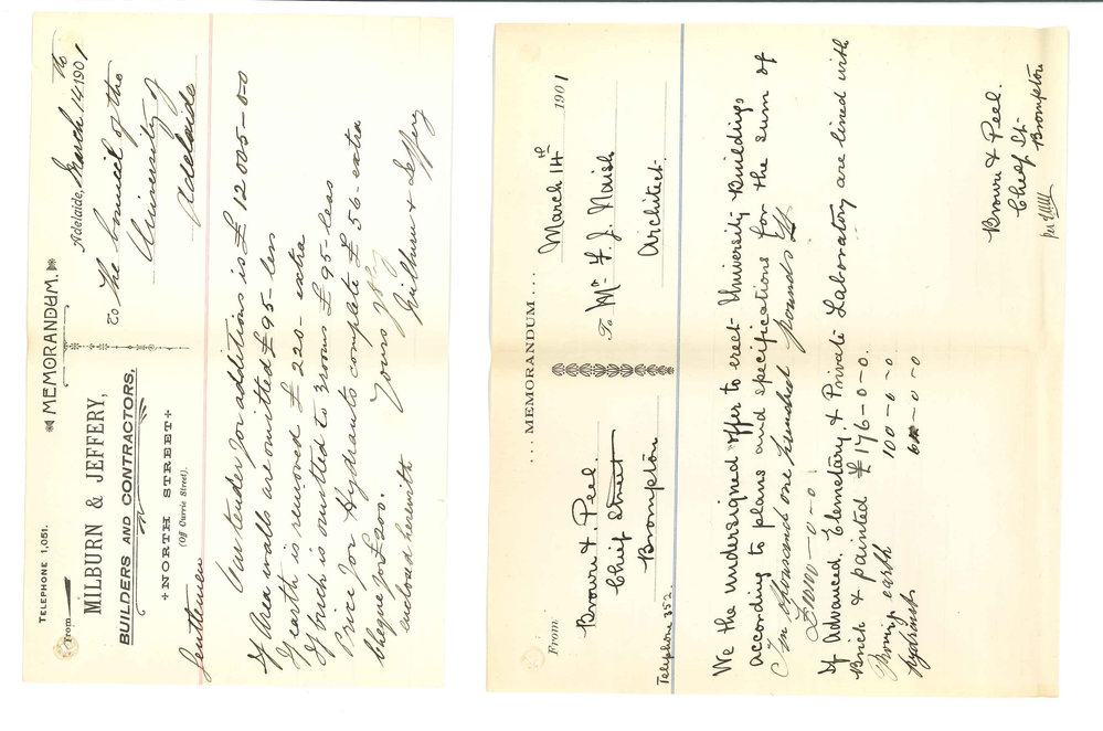 Brown and Peel Milburn and Jeffery W C Torade J J Leahy C H Martin   V W Trudgen - Tenders for proposed new buildings