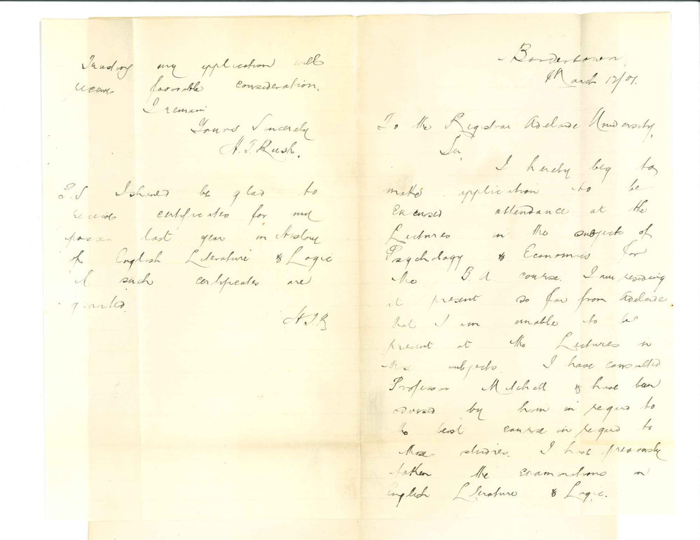 H T Rush - Bordertown - Exemption from attendance at Lectures