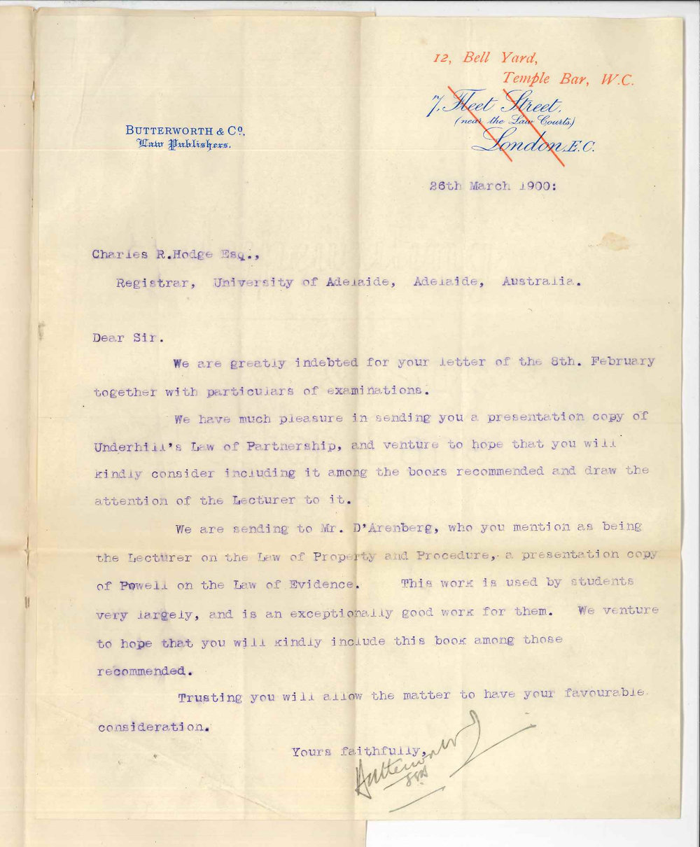 Butterworth and Co - British Law Publishers - London - Forwarding copy of Underhill's Law of Partnership