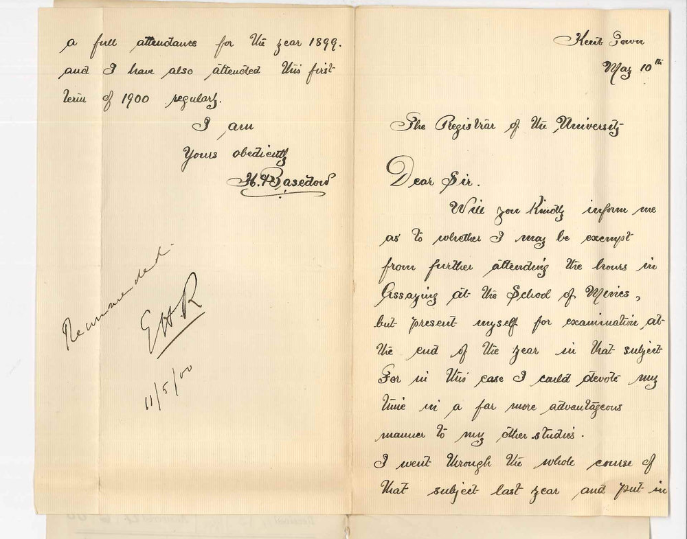 Herbert Basedow - Kent Town - Exemption from Assaying at School of Mines