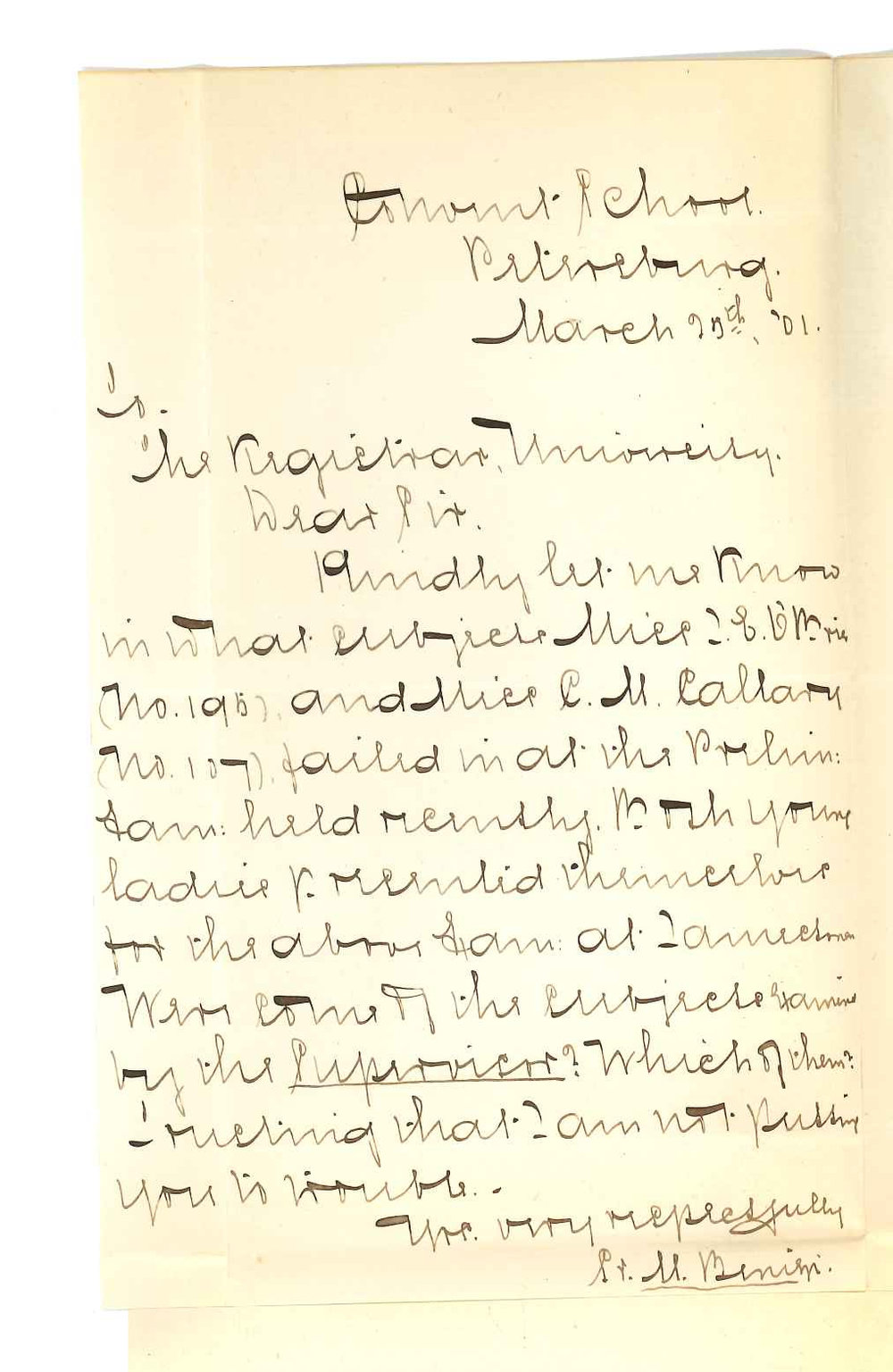Convent School - Petersburg - Subjects candidates failed in Preliminary Examination