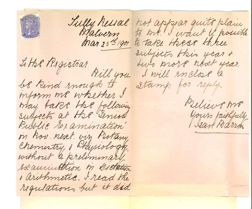 Jean Barron - Malvern - Information concerning Senior Public Examination