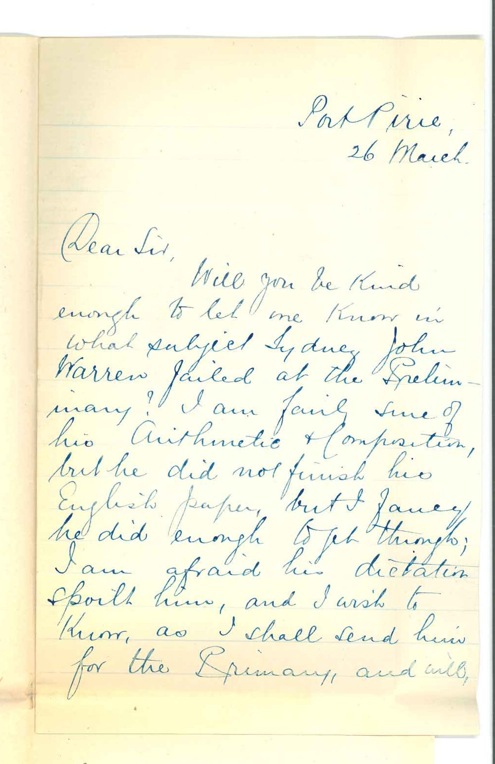 H Gent - Port Pirie - Failure of Sydney John Warren in Preliminary Examination