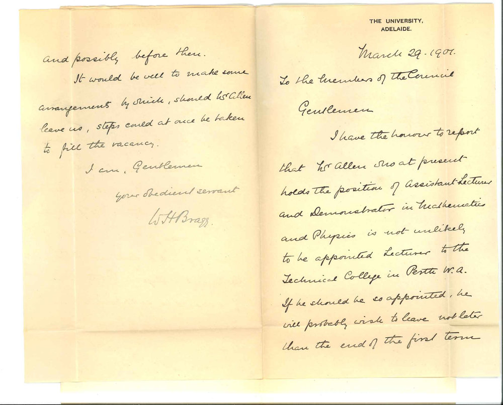 Professor William Henry Bragg - The University - Concerning possible resignation of Mr J B Allen