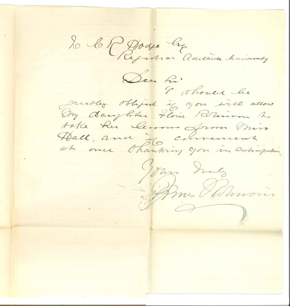 James Robinson - Gawler - Daughter Florrie's studies at Conservatorium