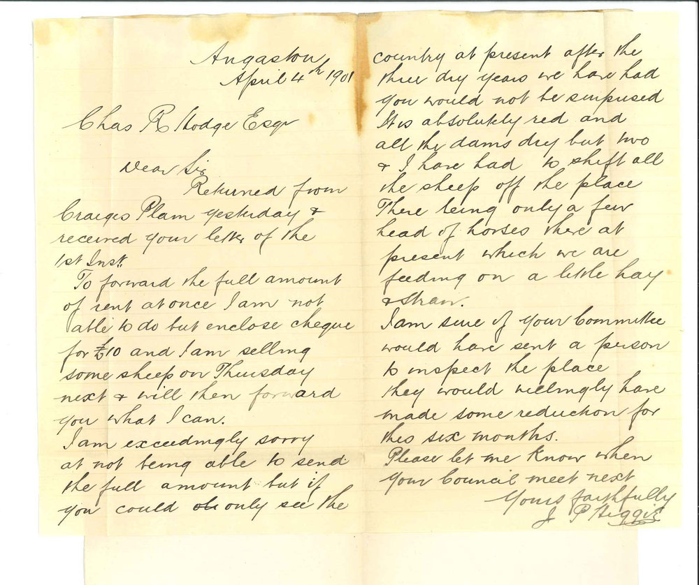 James P Heggie - Angaston - Rent of land at Craiges Plains