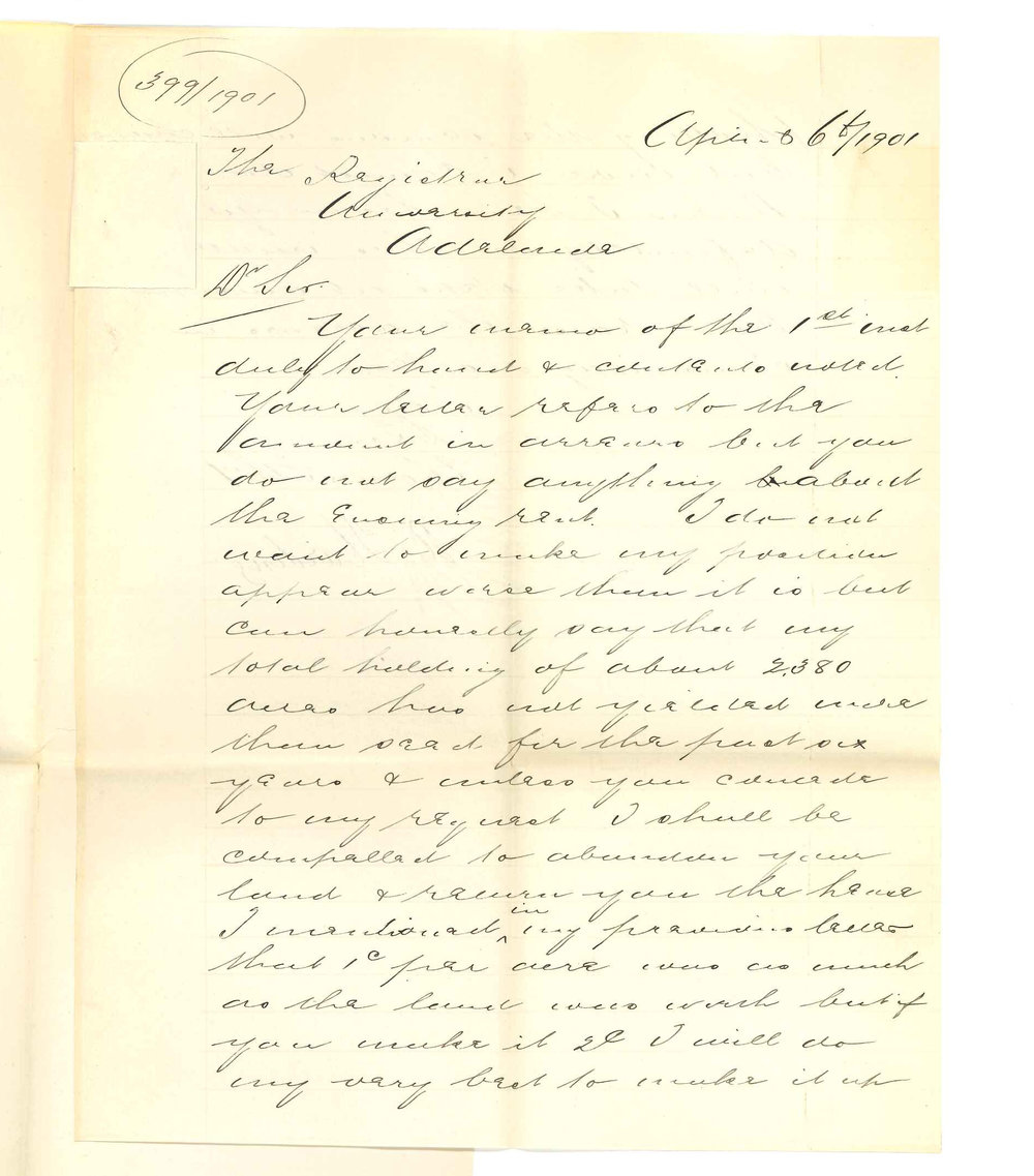 A Harding - Terowie - Concerning rent of land at Terowie
