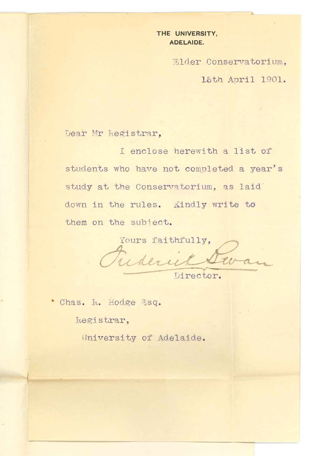 Frederick Bevan - Elder Conservatorium - List of students who have not completed a years study at the Conservatorium