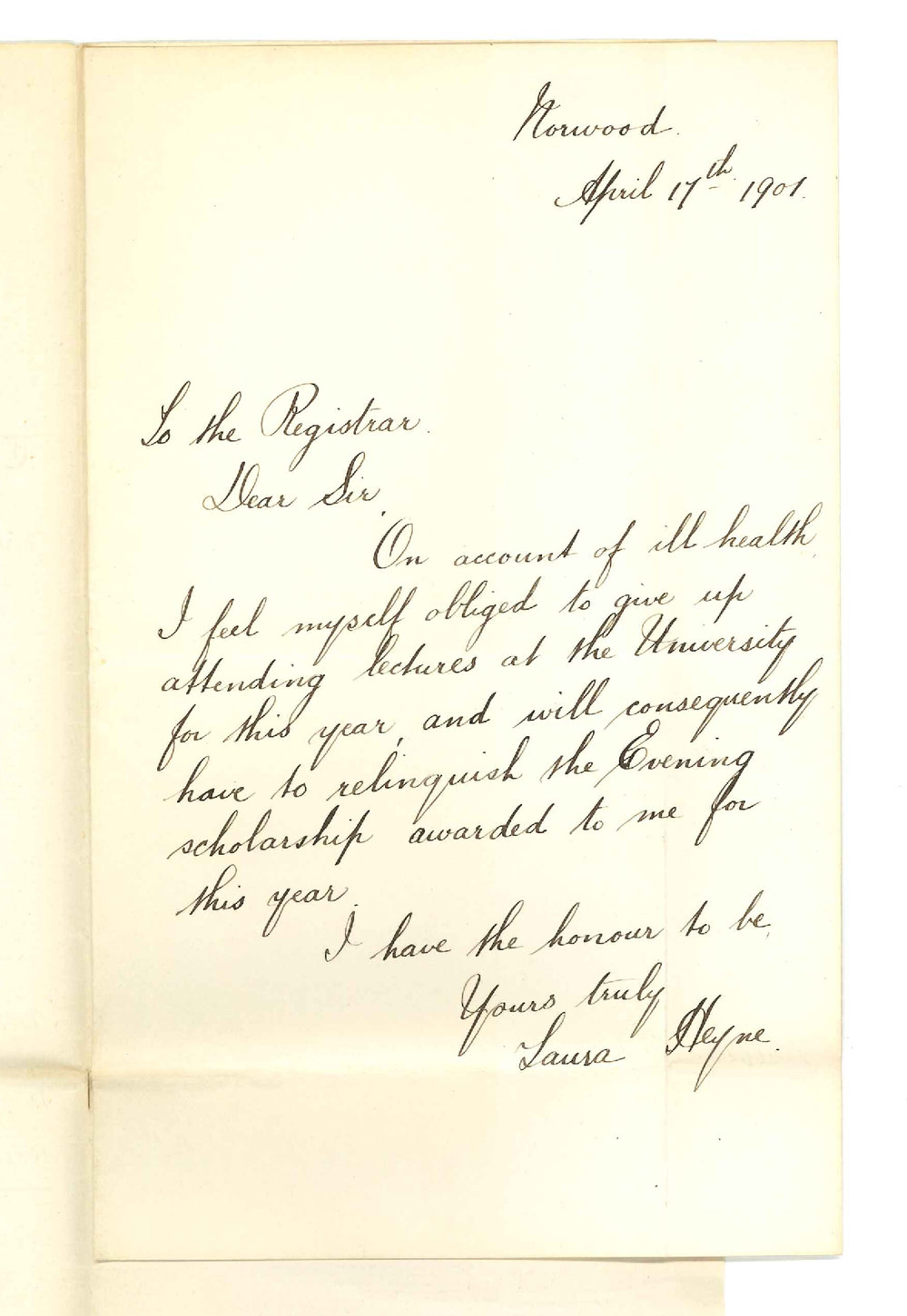 Miss Louise Heyne - Norwood - Resigning Evening Scholarship