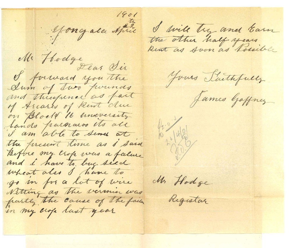 James Gaffney - Yongala - Concerning arrears of rent