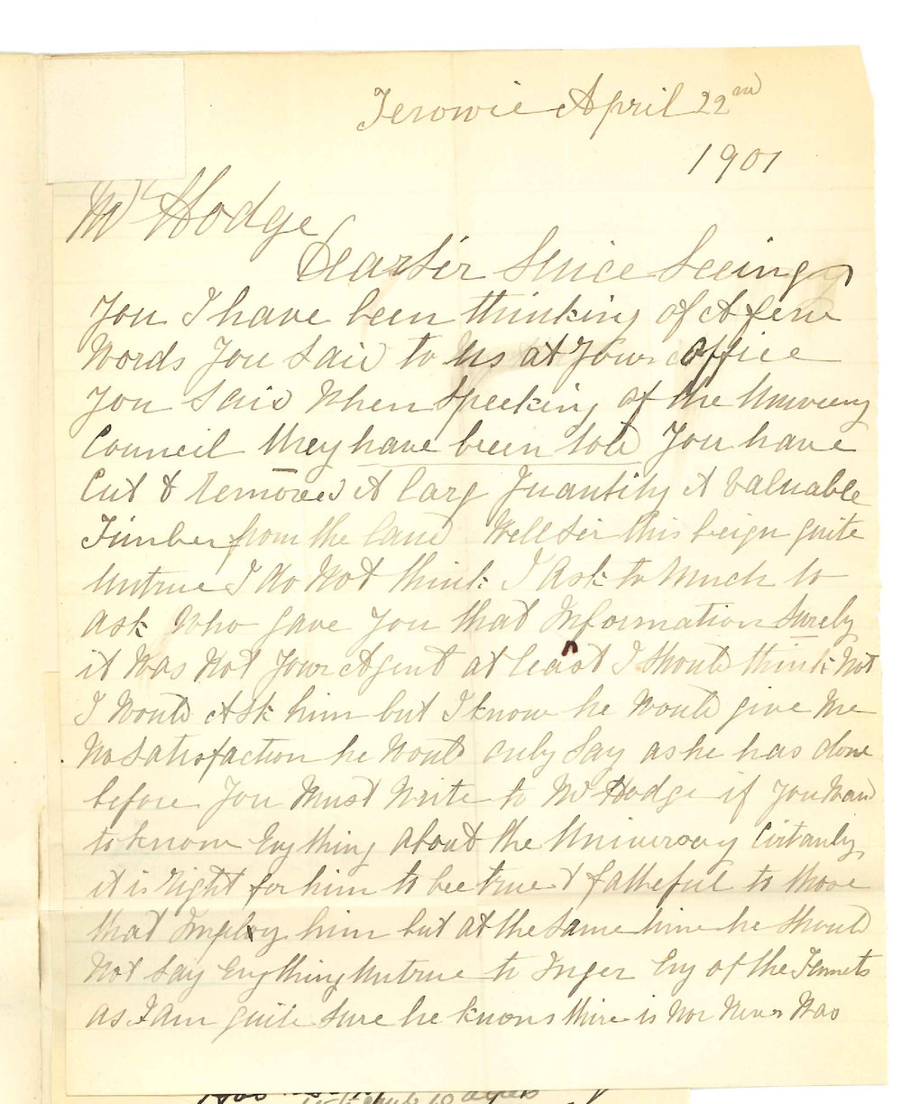 Emma Anson for Leonard I Anson - Terowie - Concerning reported removal of timber from land at Terowie