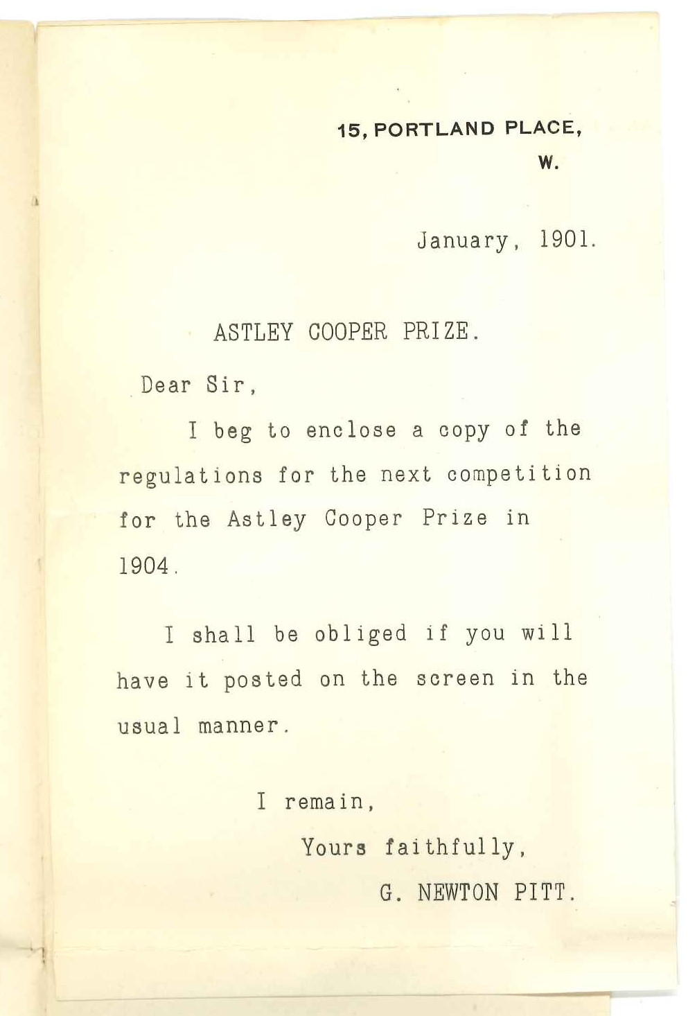 G Newton Pitt - London - Forwarding Regulations of Astley Cooper Prize