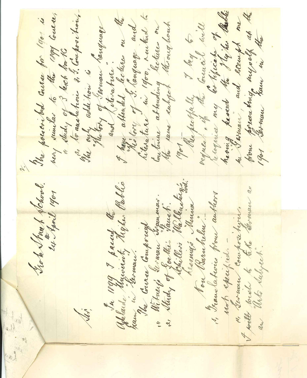 Victor von Bertouch - Adelaide - Credit for German passed in Higher Public Examination