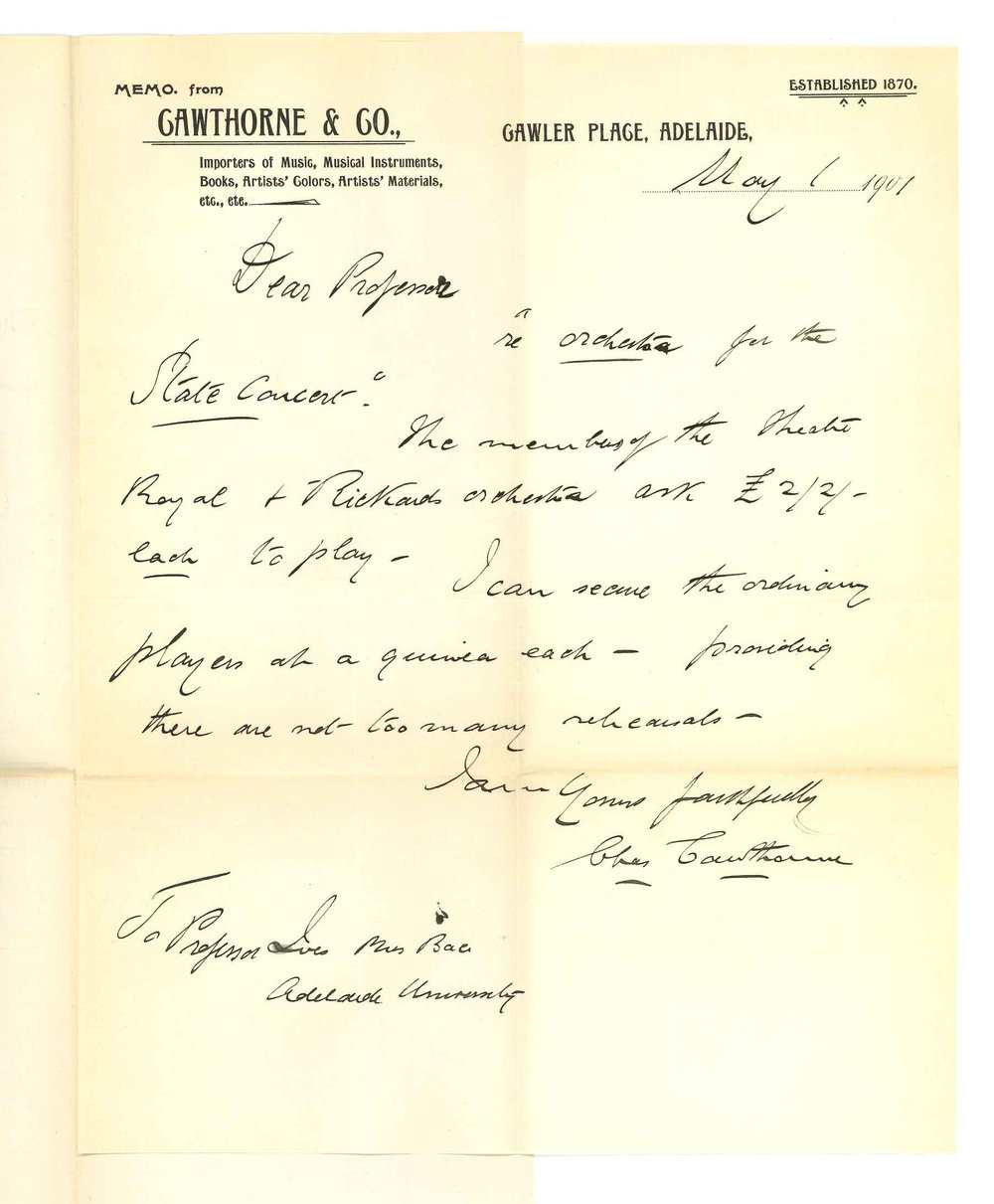 Charles Cawthorne - Adelaide - Charges for Orchestral Players