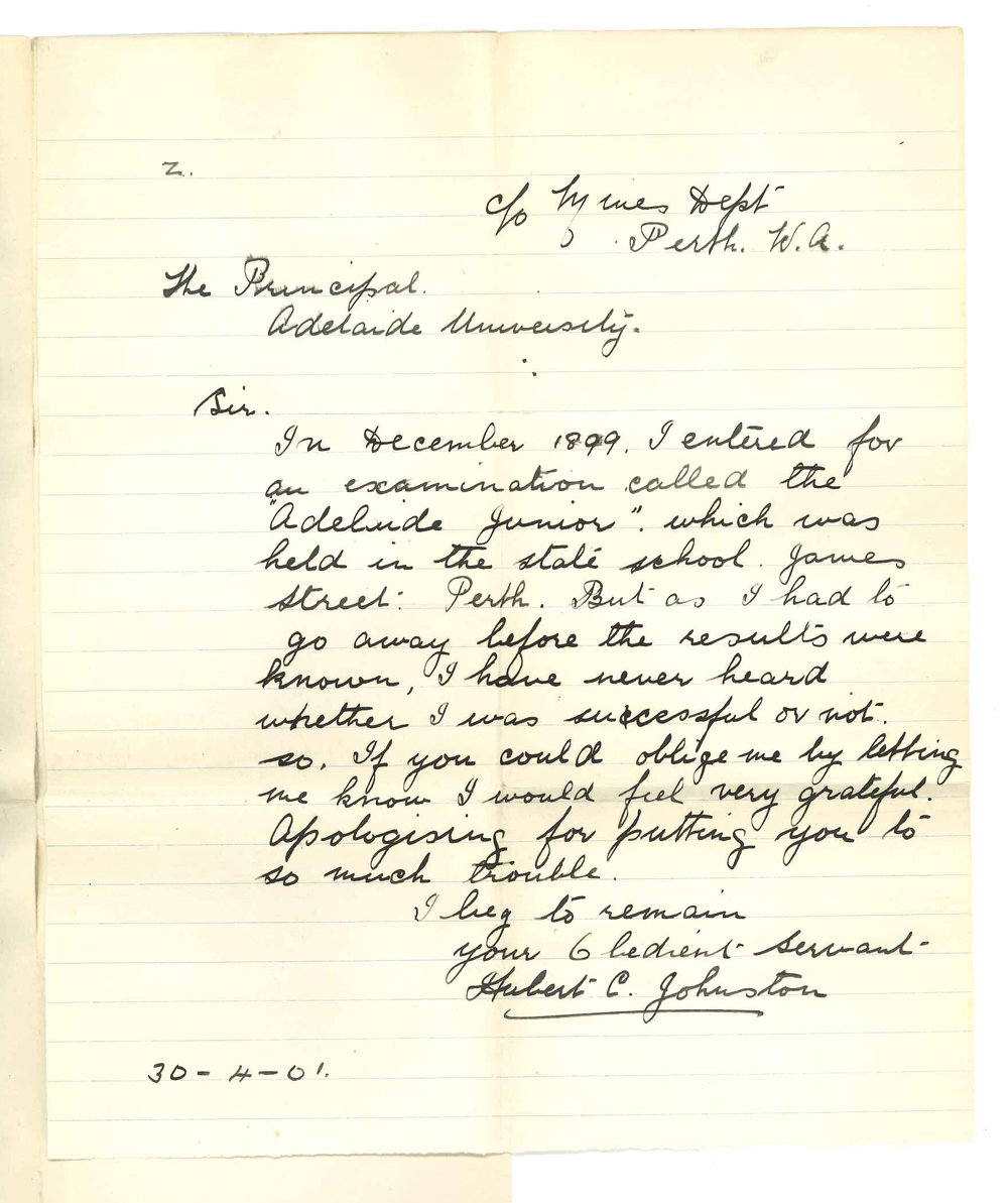 Hubert C Johnston - Perth - Asking whether he has passed Junior Public Examination