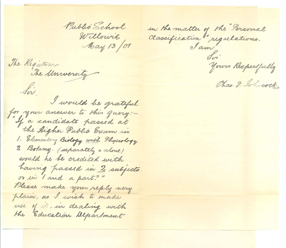 Charles F Johncock - Willowie - Higher Public Examination