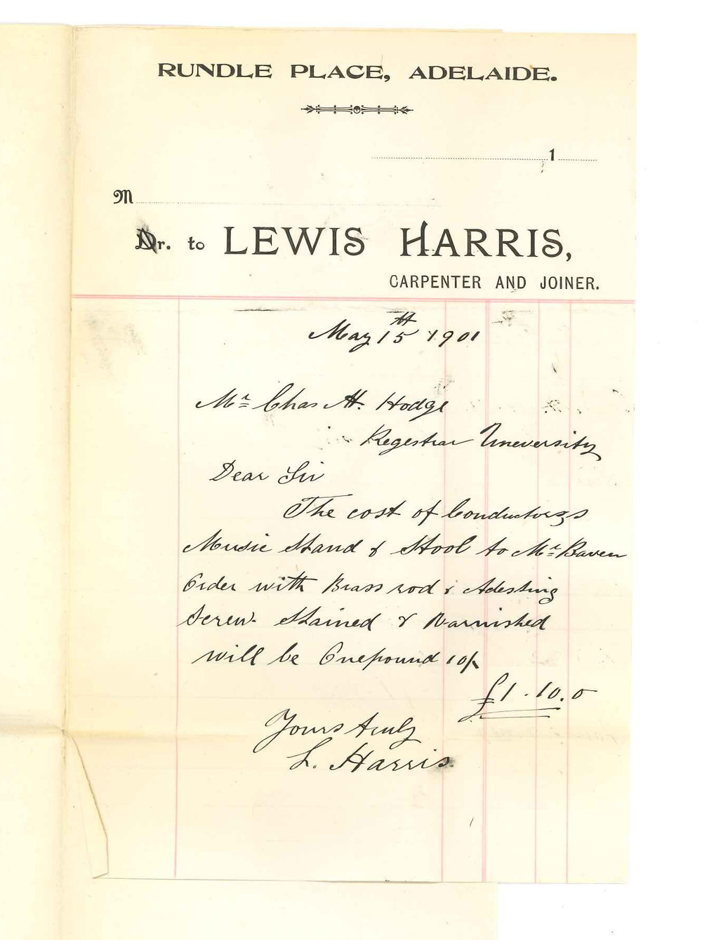 Lewis Harris - Adelaide - Cost of music stand and stool