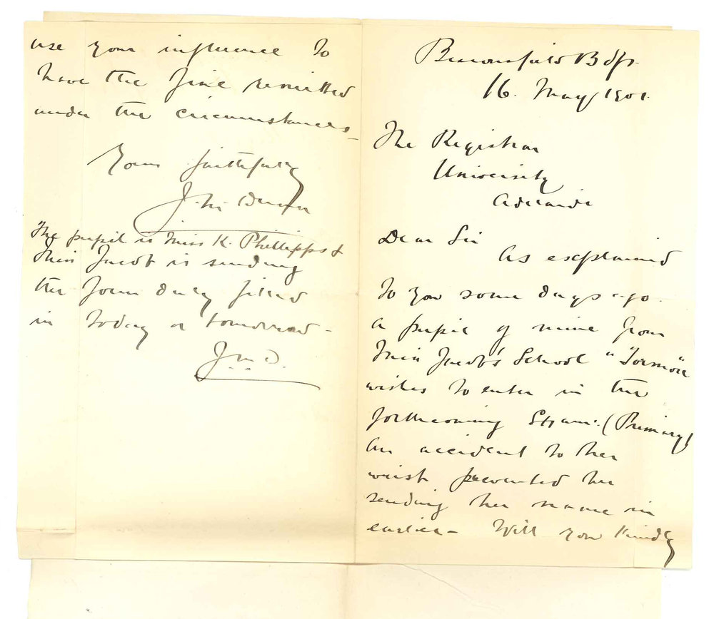 J M Dunn - Adelaide - Miss K Phillipps late entry for Music Examination
