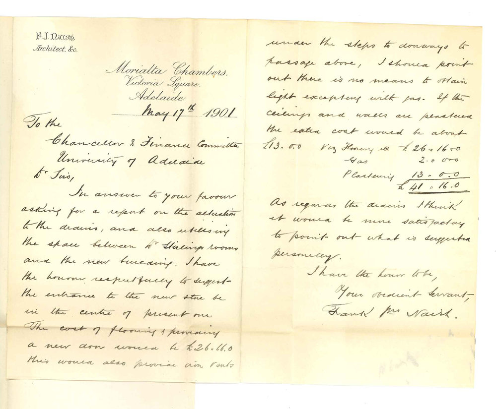 Frank John Naish - Adelaide - Report alteration to drains and entrance to underground room