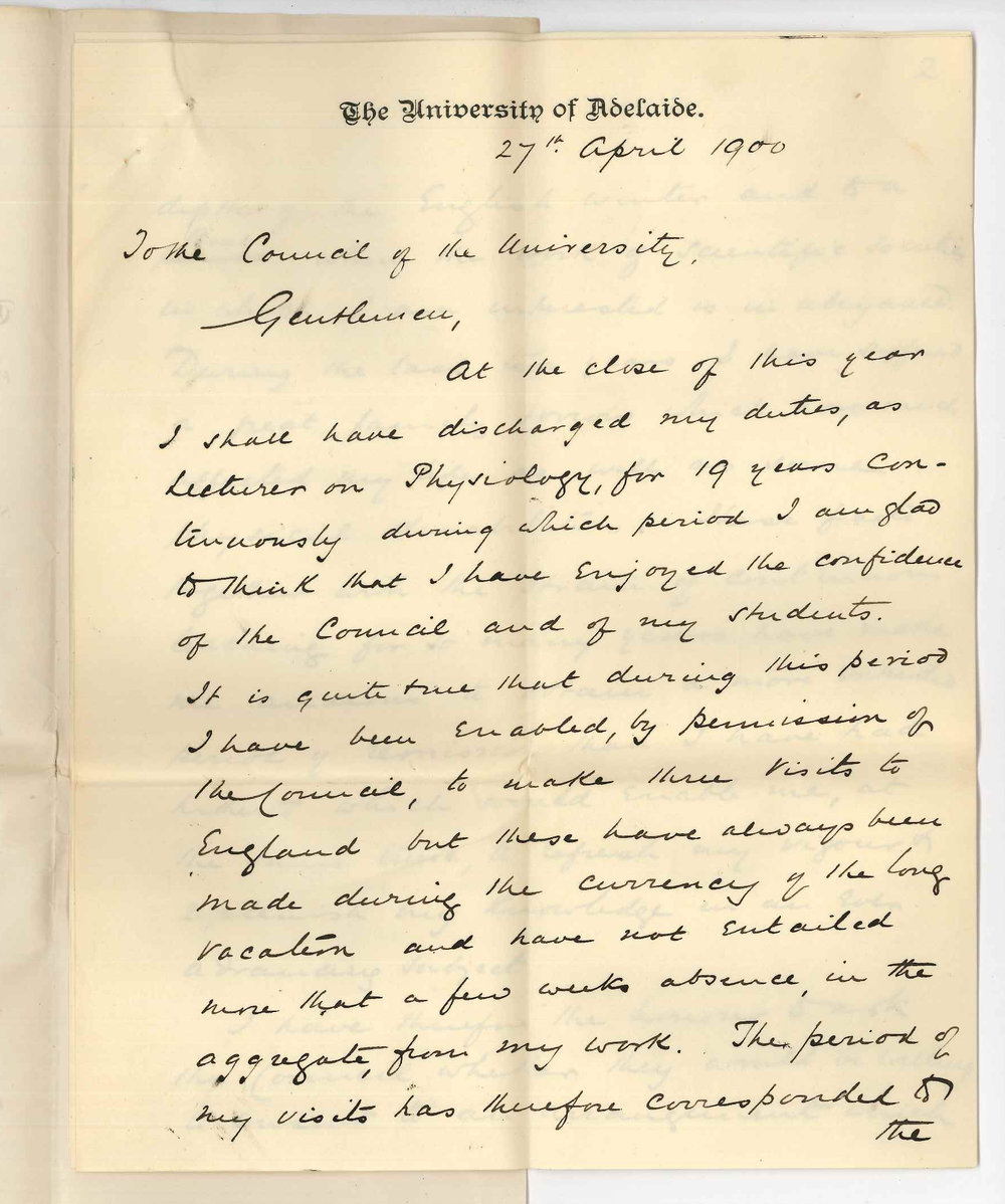 Professor Edward Charles Stirling - University - Asking for leave of absence