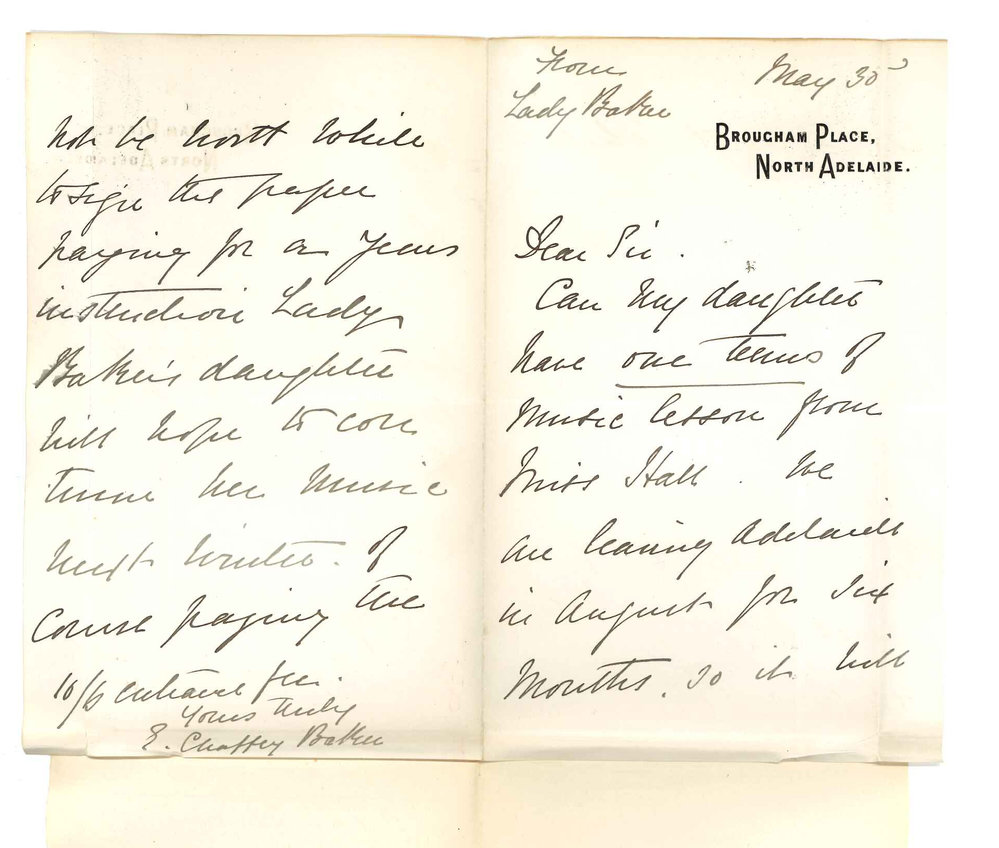 Lady Baker - North Adelaide - Asking whether daughter may join Conservatorium for one term only