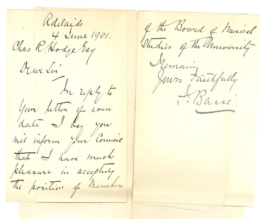 F Basse - Adelaide - Accepting seat on Board of Musical Studies