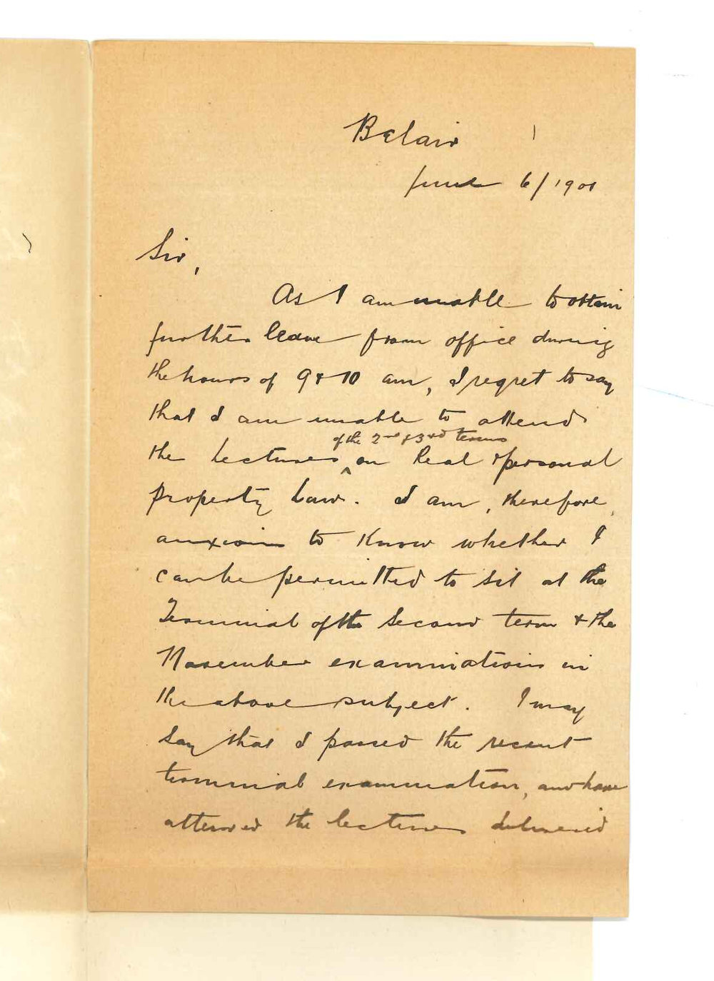 Albert Herman Nootnagel - Belair - Exemption from attendance at lectures