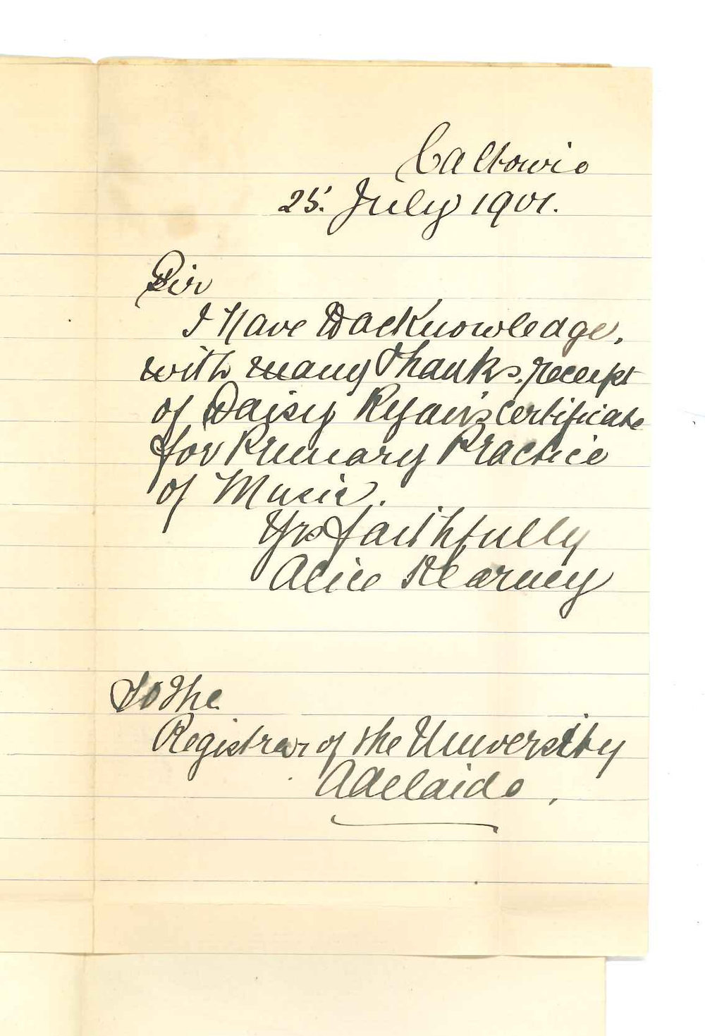 Alice Kearney - Caltowie - Acknowledging receipt of certificates