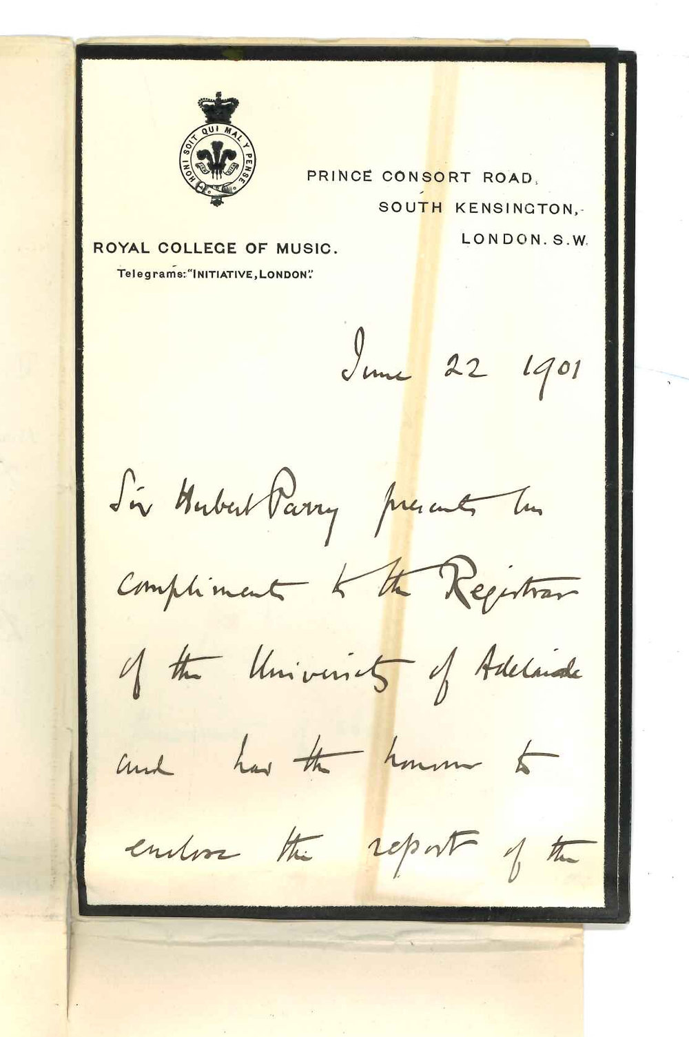 Sir Charles Hubert Hastings Parry and Professor John] Frederick Bridge - Royal College of Music - London - Report on Degree of Doctor of Music exercise