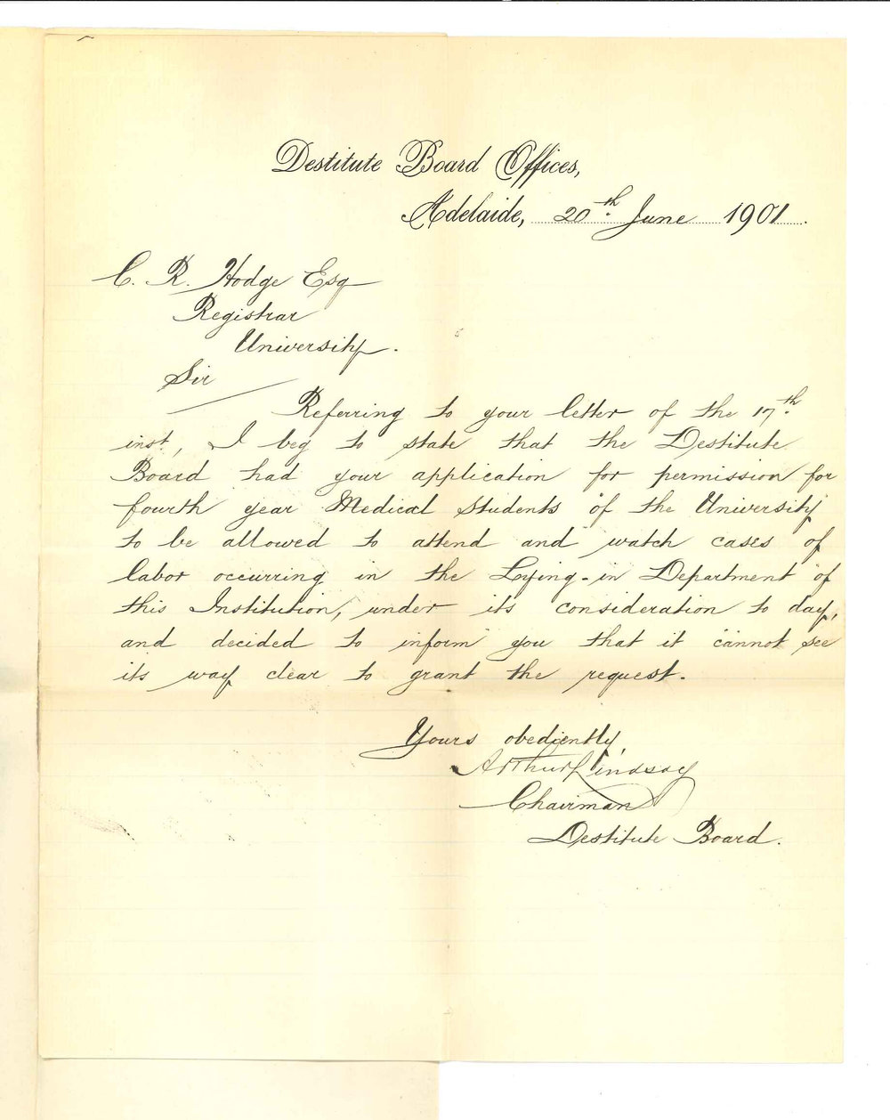 Arthur Lindsay - Destitute Board - Midwifery and medical students