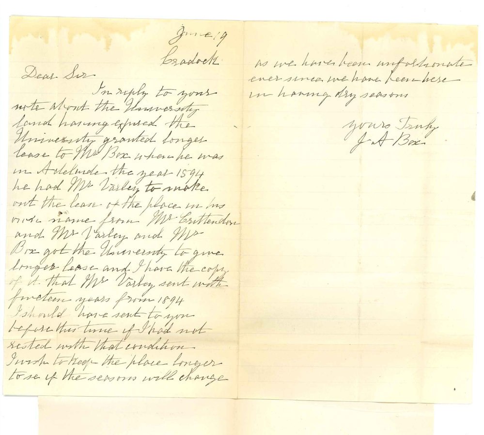 Mrs J A Box - Cradock - Concerning the lease of land at Cradock