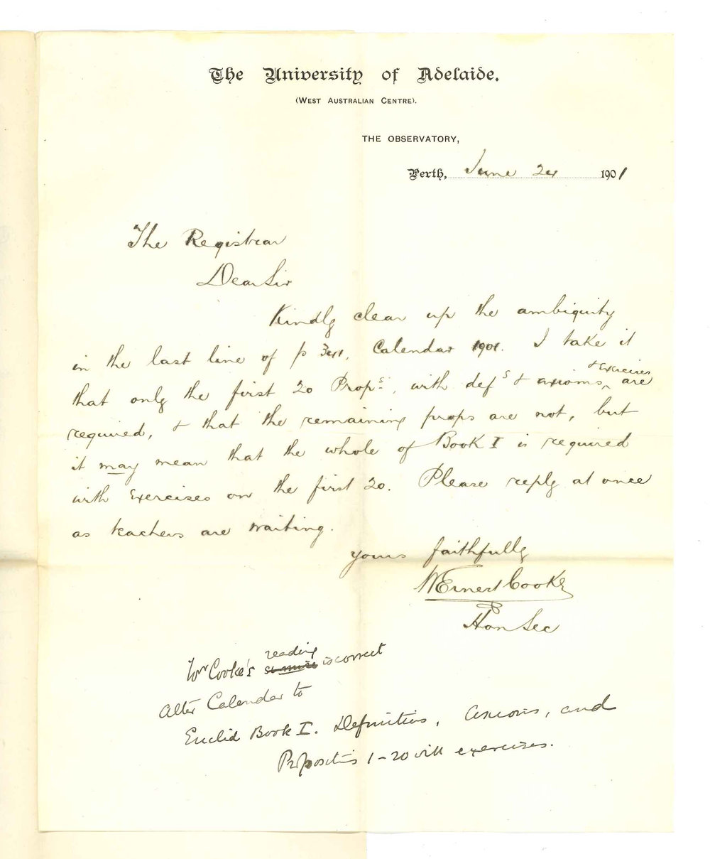 W Ernest Cooke - Perth - Concerning Euclid textbook for Primary Public Examination