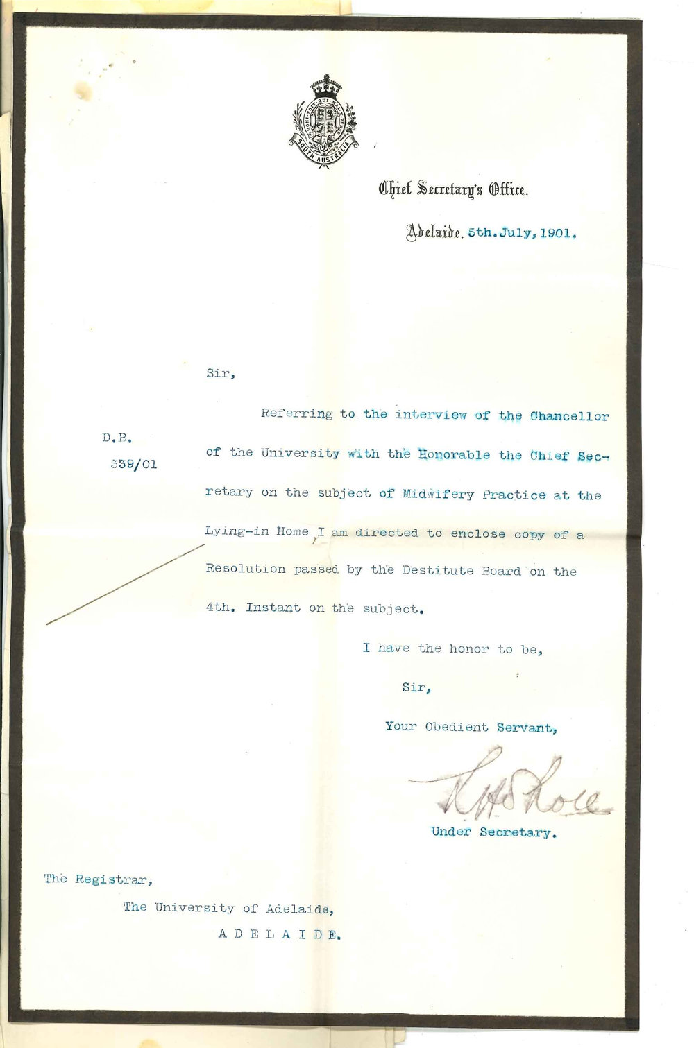 Chief Secretary - Adelaide - Midwifery practice and Medical Students
