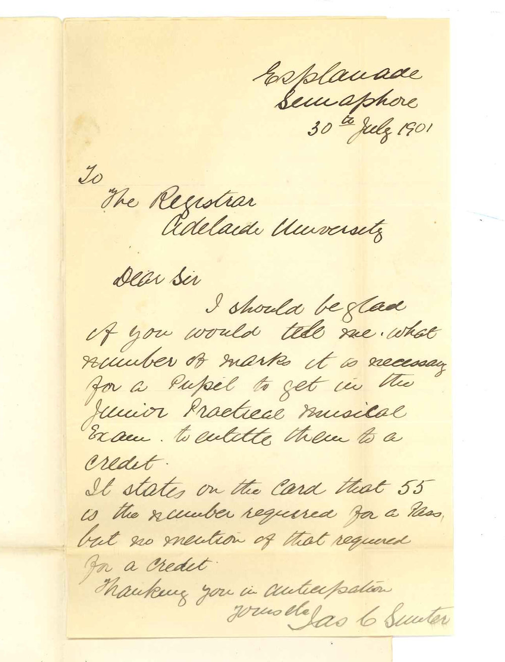 James C Sunter - Semaphore - Asking for number of marks to obtain a credit in Junior Practice of Music Examination
