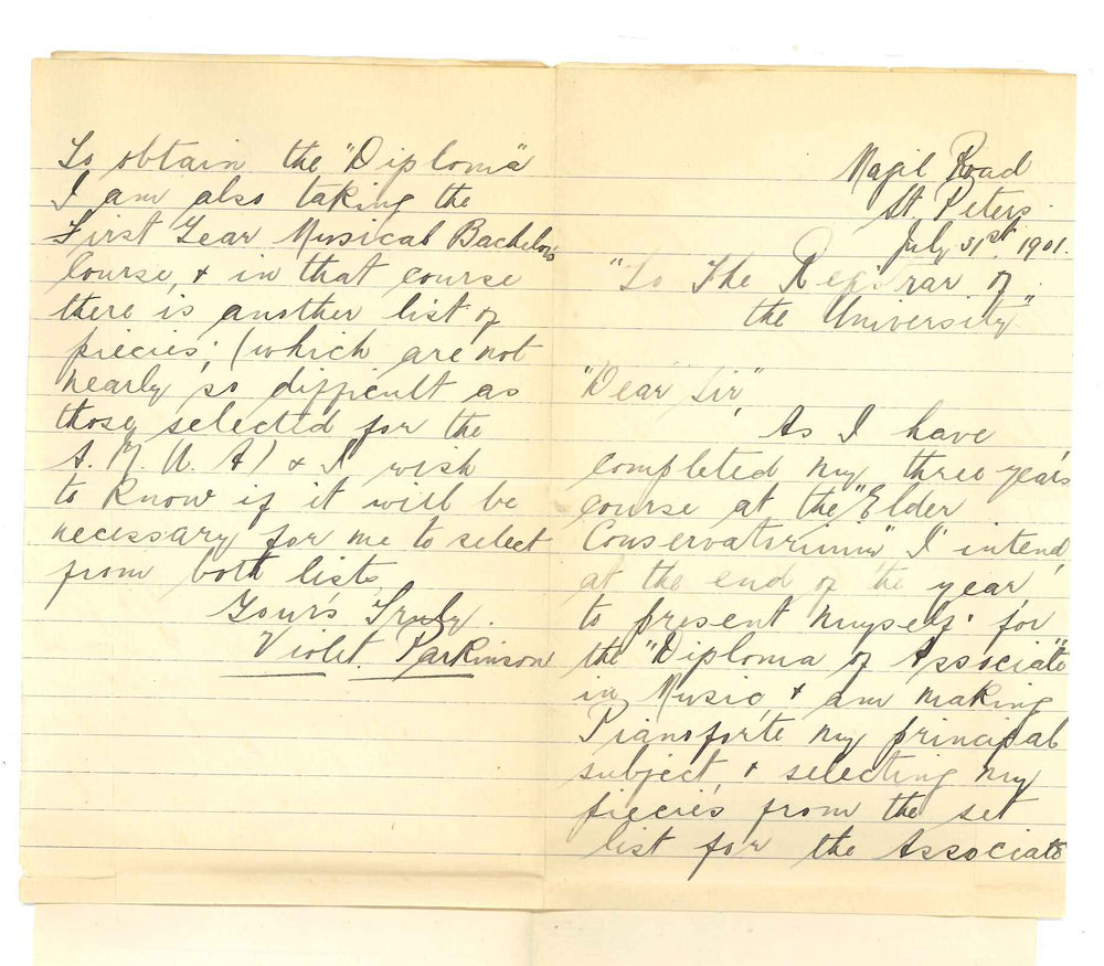 Miss Violet Parkinson - St Peters - Concerning music for the Diploma of Associate in Music