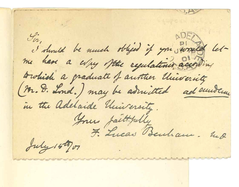 Frederick Lucas Benham MD - Exeter - Requesting regulations for admission ad eundem gradum