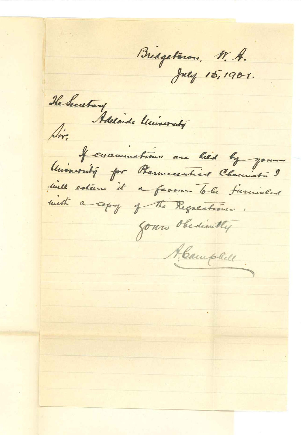 A Campbell - Bridgetown WA - Concerning Examinations for Pharmaceutical Chemists