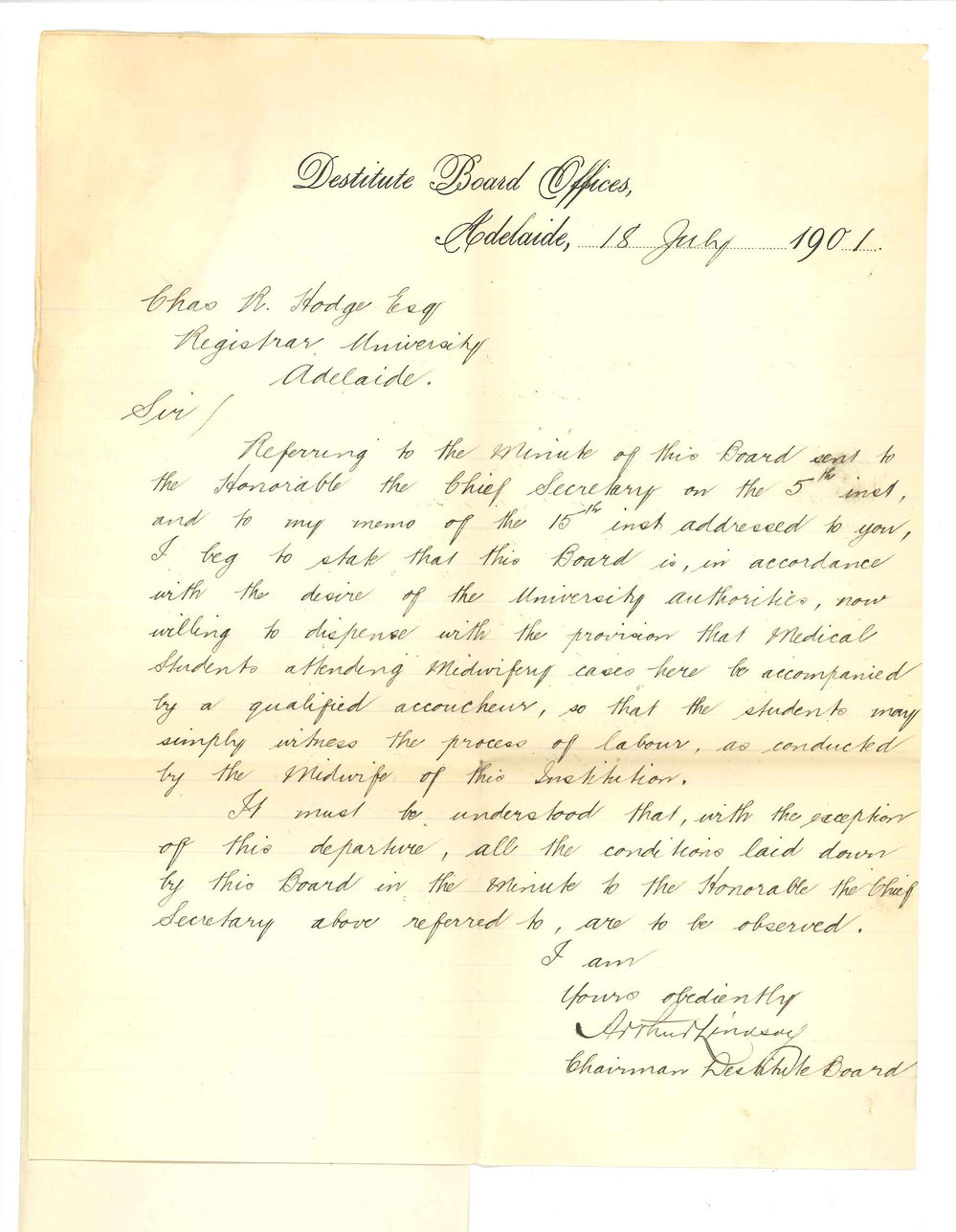 Arthur Lindsay - Destitute Board - Adelaide - Medical students attending Midwifery cases