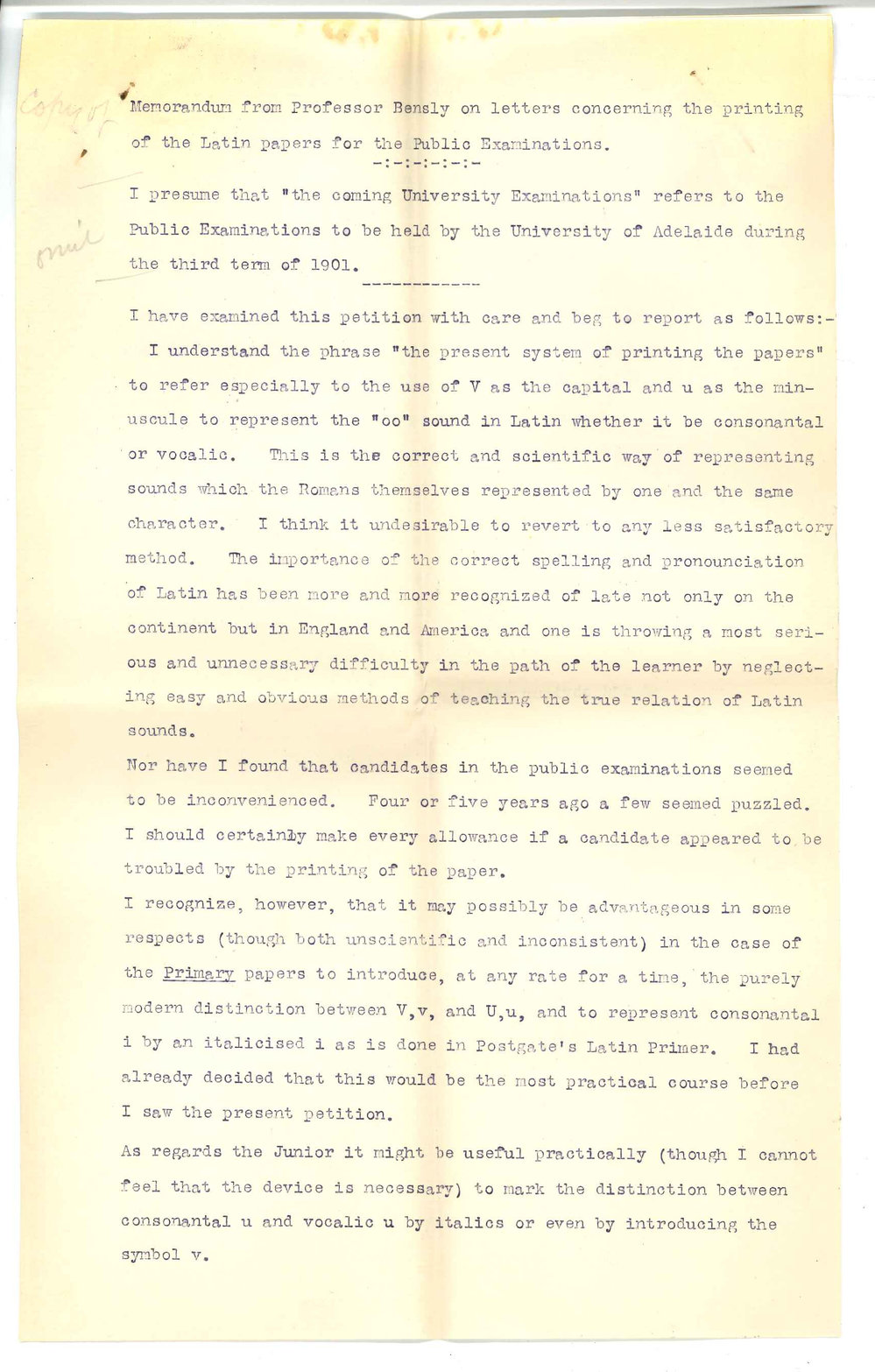 Reverend H Girdlestone - College School of St Peter - Printing of Exam Papers in Latin