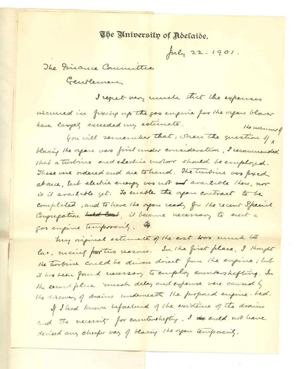 Professor William Henry Bragg - The University - Concerning price of fixing gas engine