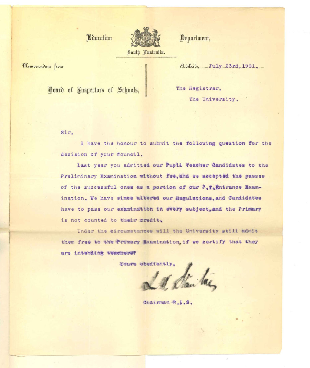 L W Stanton - Education Department - Remission of fees to Pupil Teachers to Primary Public Examination