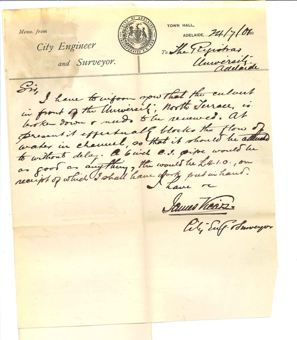 James Vicars - City Engineer and Surveyor - Concerning culvert in front of University