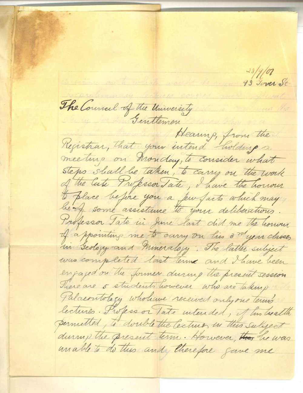Isaac Herbert Boas - North Adelaide - Information regarding lectures on Geology and concerning Geological Museum